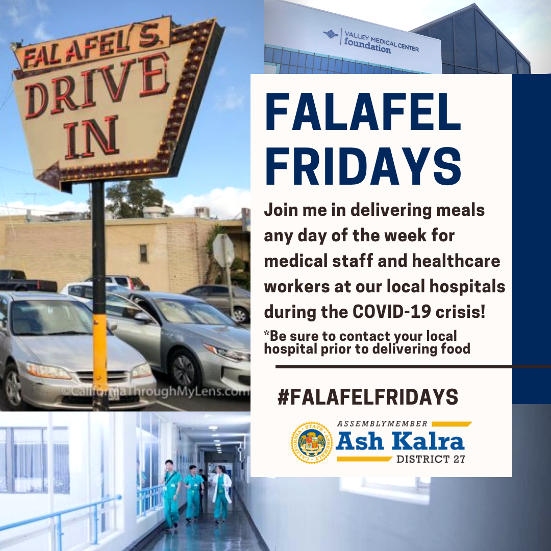 Assemblymember Ash Kalra Launches Falafel Fridays Campaign to Deliver Food to Healthcare Staff