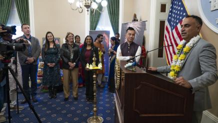 Asm. Kalra speaking during Diwali Celebration