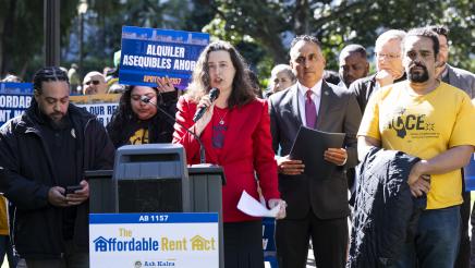 Guest speaking (Amy Hines) at AB 1157 Affordable Rent Act Press Conference