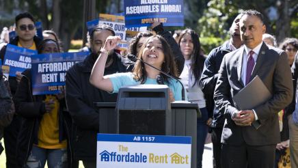 Guest speaking (Astrid Morales) at AB 1157 Affordable Rent Act Press Conference