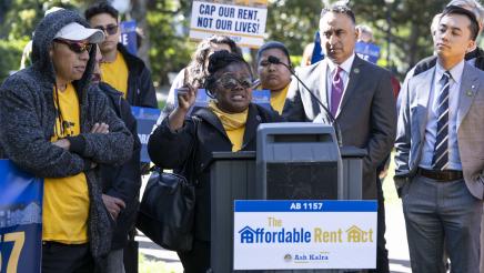 Guest speaking (Jesus Figueroa Cacho) at AB 1157 Affordable Rent Act Press Conference