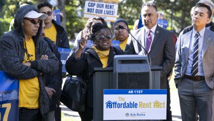 Guest speaking (Jesus Figueroa Cacho) at AB 1157 Affordable Rent Act Press Conference