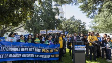 Kalra with guests speaking at AB 1157 Affordable Rent Act Press Conference