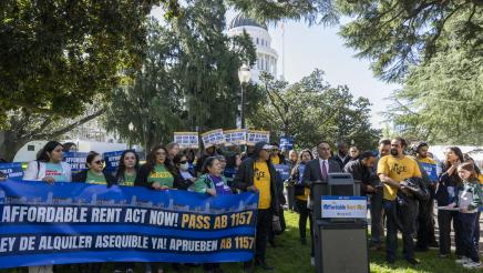 Kalra with guests speaking at AB 1157 Affordable Rent Act Press Conference