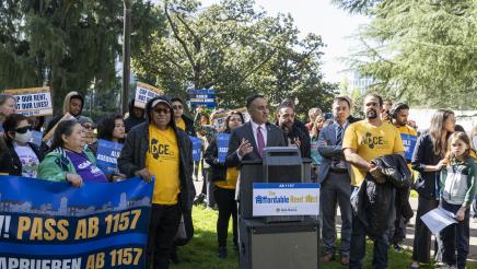 Kalra with guests speaking at AB 1157 Affordable Rent Act Press Conference