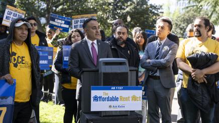 Kalra with guests speaking at AB 1157 Affordable Rent Act Press Conference