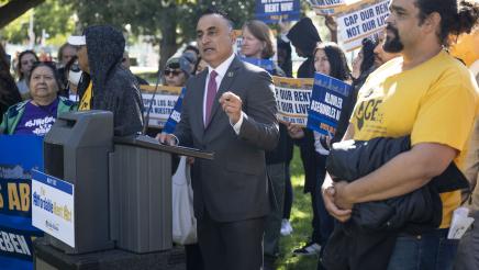 Kalra with guests speaking at AB 1157 Affordable Rent Act Press Conference