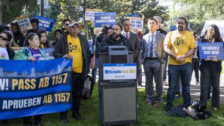 Guest speaking (Kevin Cosney) at AB 1157 Affordable Rent Act Press Conference