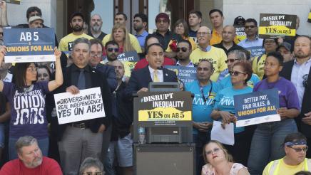 Assemblymember Kalra at Yes on AB5 Labor Rally at the Capitol
