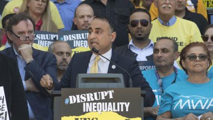 Assemblymember Kalra at Yes on AB5 Labor Rally at the Capitol