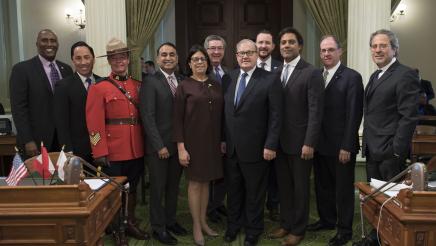 Assemblymember Kalra Welcomes a Canadian Delegation Including Lawrence MacAulay, James Villeneuve, Rana Sarkar, and Sergeant Major Doug Spencer